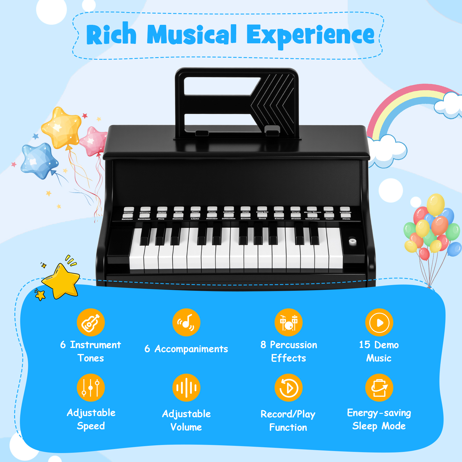 25 klavišų vaikų mini skaitmeninis pianinas juodas - Image 6