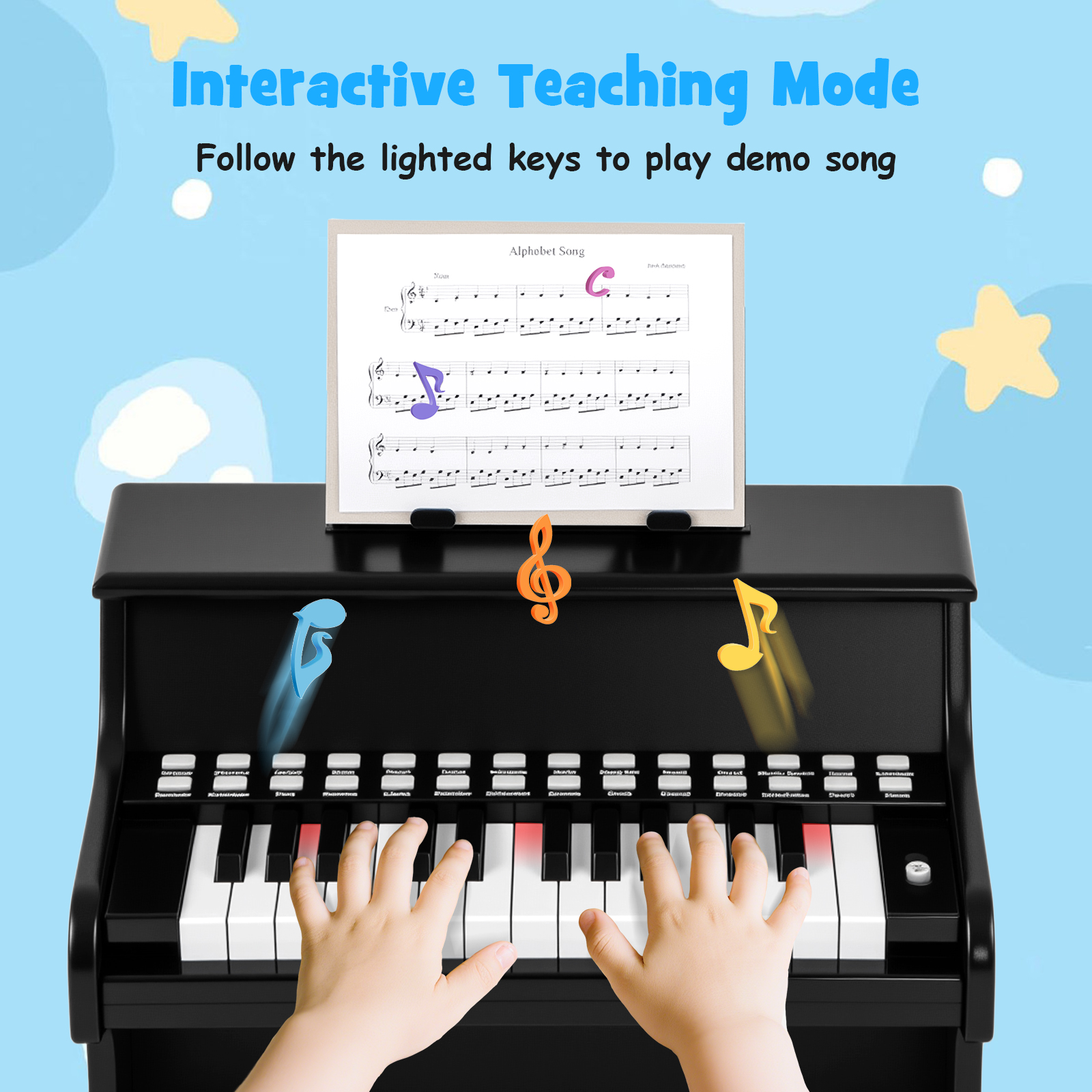25 klavišų vaikų mini skaitmeninis pianinas juodas - Image 7