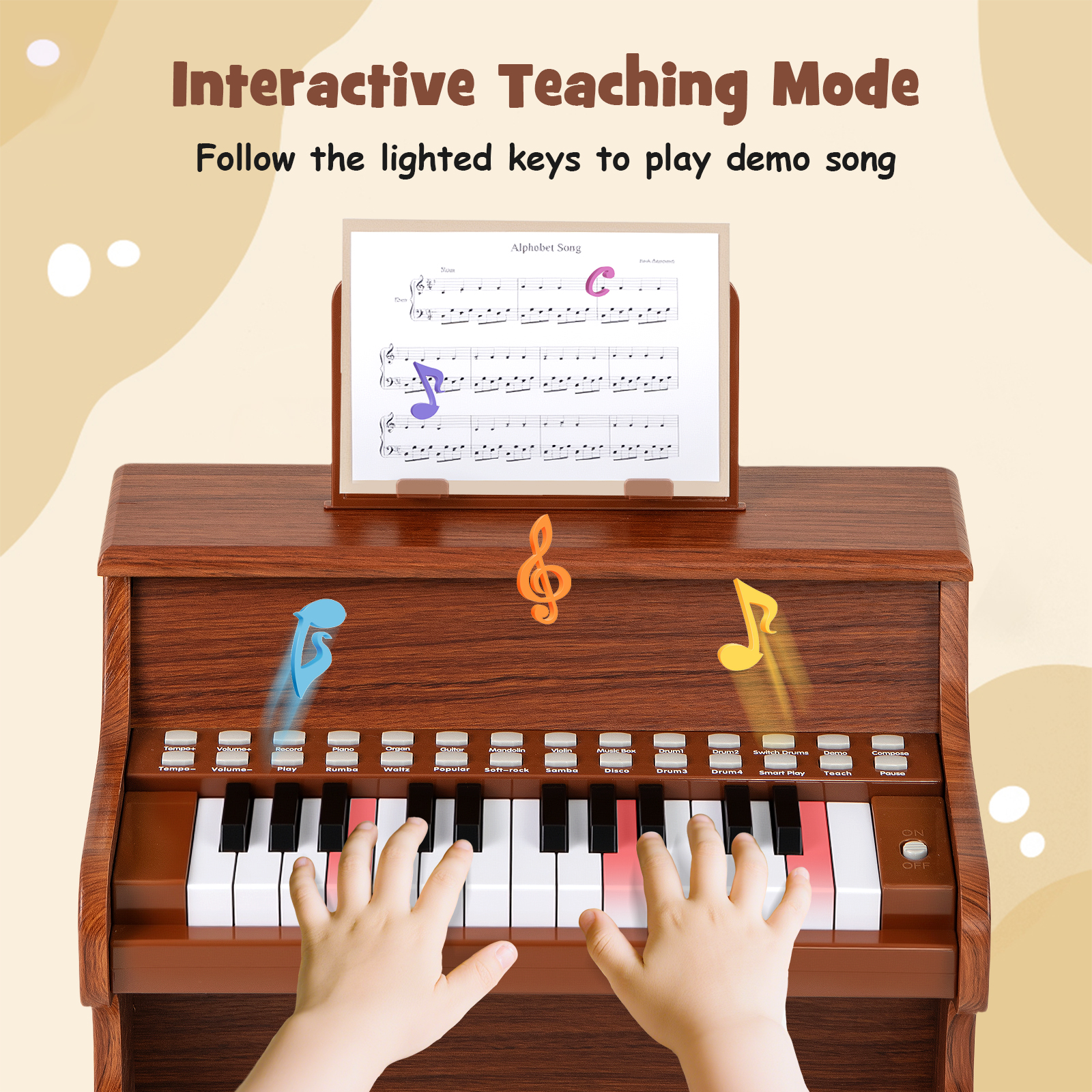 25 klavišų vaikų mini skaitmeninis pianinas rudas - Image 6