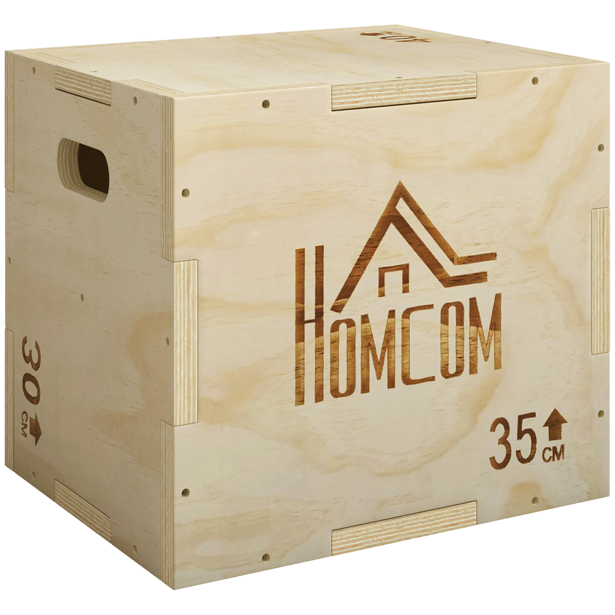 3-in-1 plyo box puidust, 3 hüppekõrgust, 40,5 x 35,5 x 30,5 cm, naturaalne puit