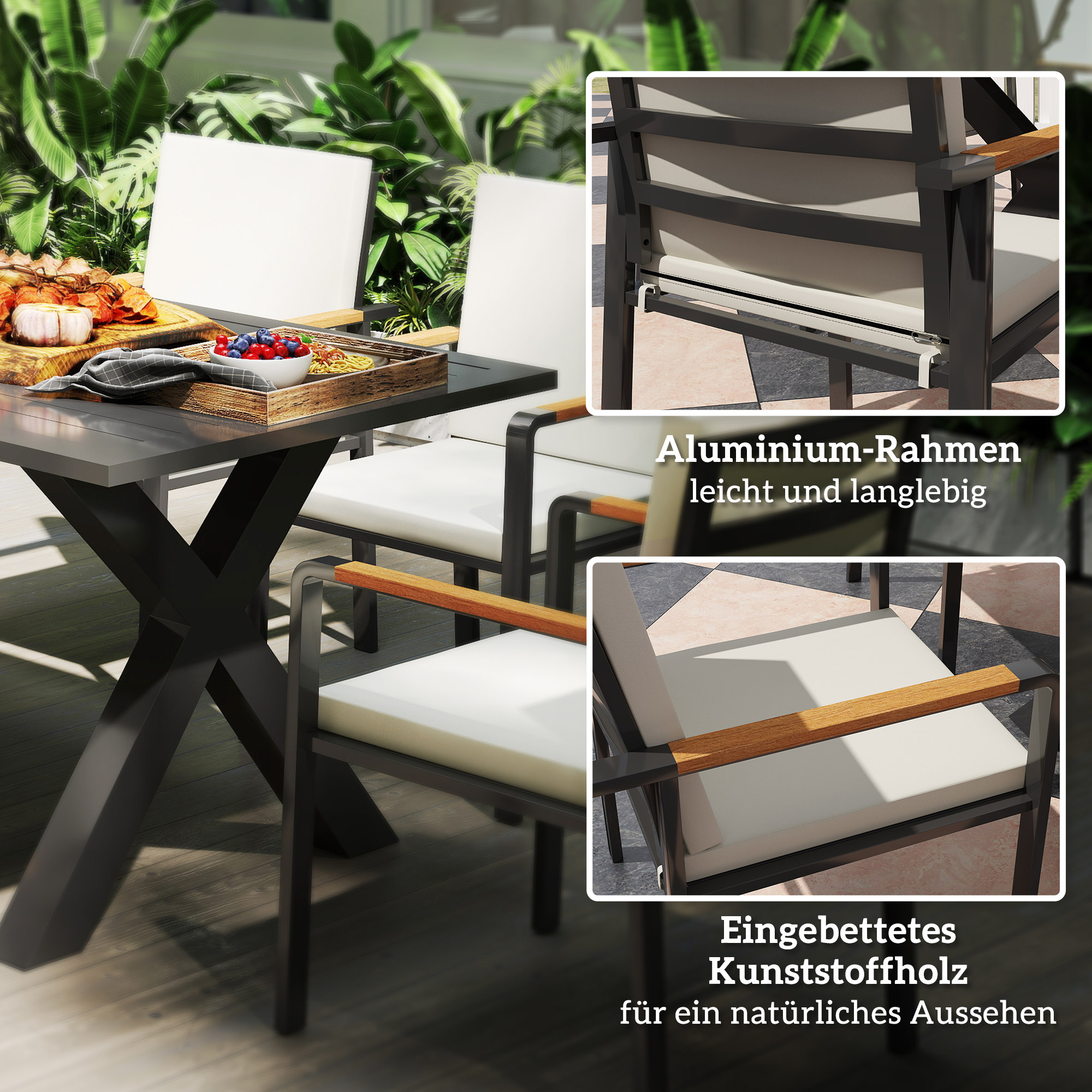 7 dalių sodo valgomojo komplektas 6 asmenims, pilkas, 175 x 92 x 73 cm - Image 5