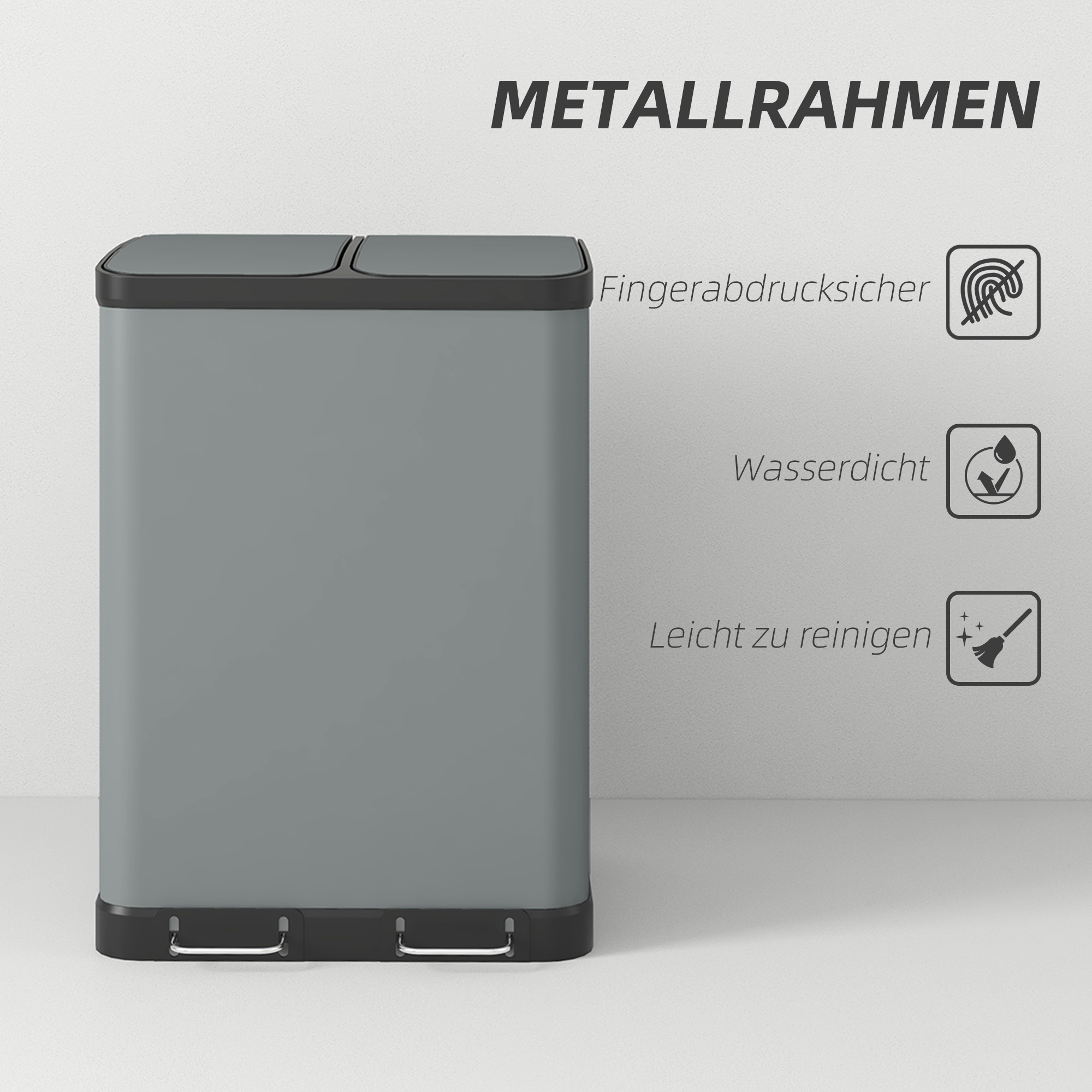 Kaksiosainen keittiön roskasäiliö, 2 x 30 l, harmaa - Image 7