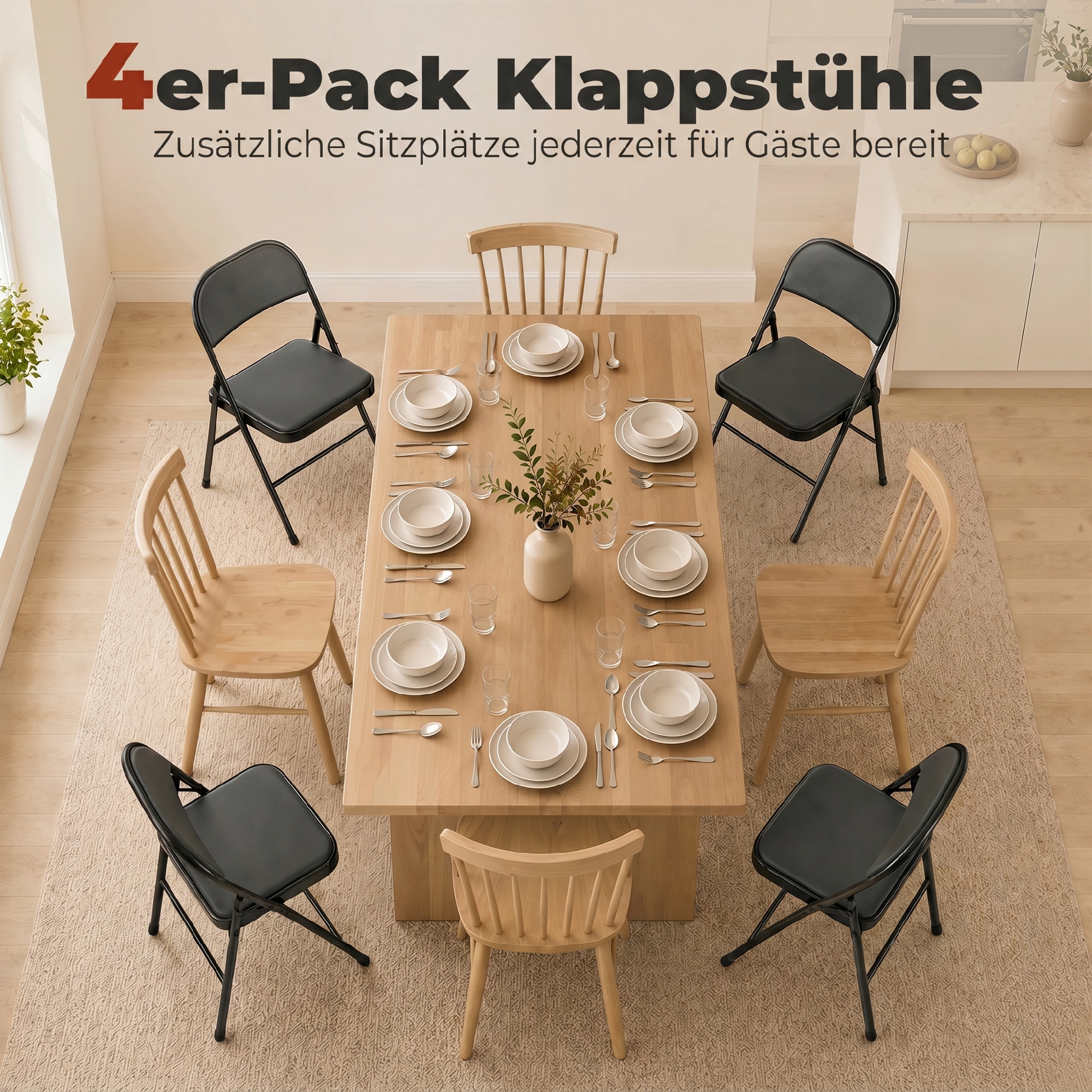 4 salokāmo krēslu komplekts, melni, no mākslīgās ādas, 120 kg, 45 x 46 x 78 cm - Image 4