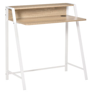 Arvutilaud, valge/tammevärvi, MDF ja metall, 84 x 45 x 85 cm