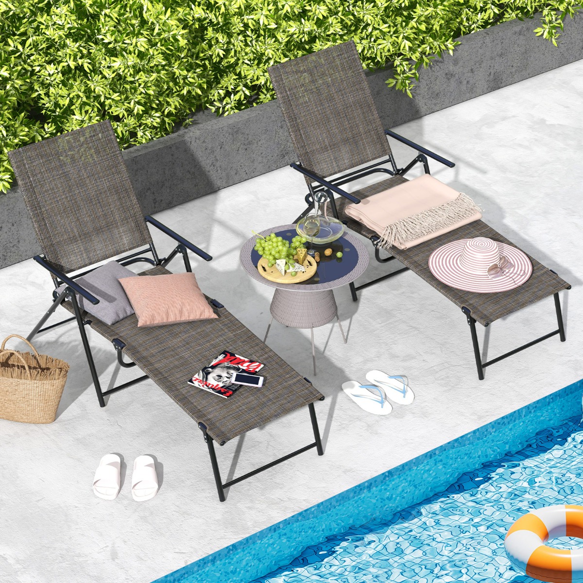 Sulankstomas poilsio kėdžių komplektas 2 vnt., 6 padėčių atlošas, kavos spalva - Image 6
