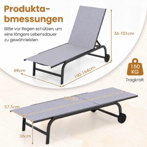 Päevituslamamistoolide komplekt 2 tk, ratastega, hall, 180°