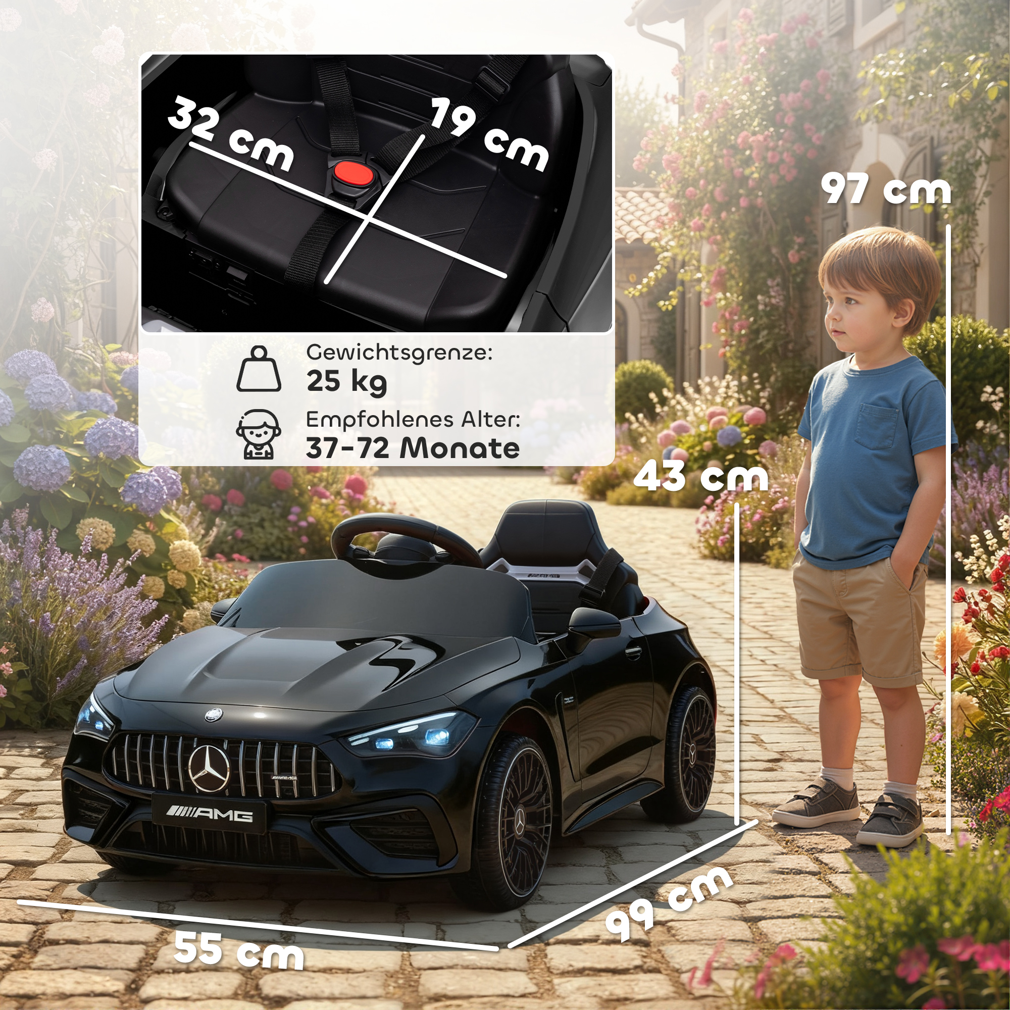 Lasten sähköauto Mercedes-AMG-designilla, musta, 99 x 55 x 43 cm - Image 3