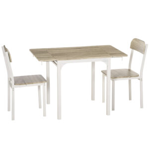 3-osaline kokkupandav söögikomplekt, laud 2 tooliga, 110 x 70 x 75 cm, valge + naturaalne