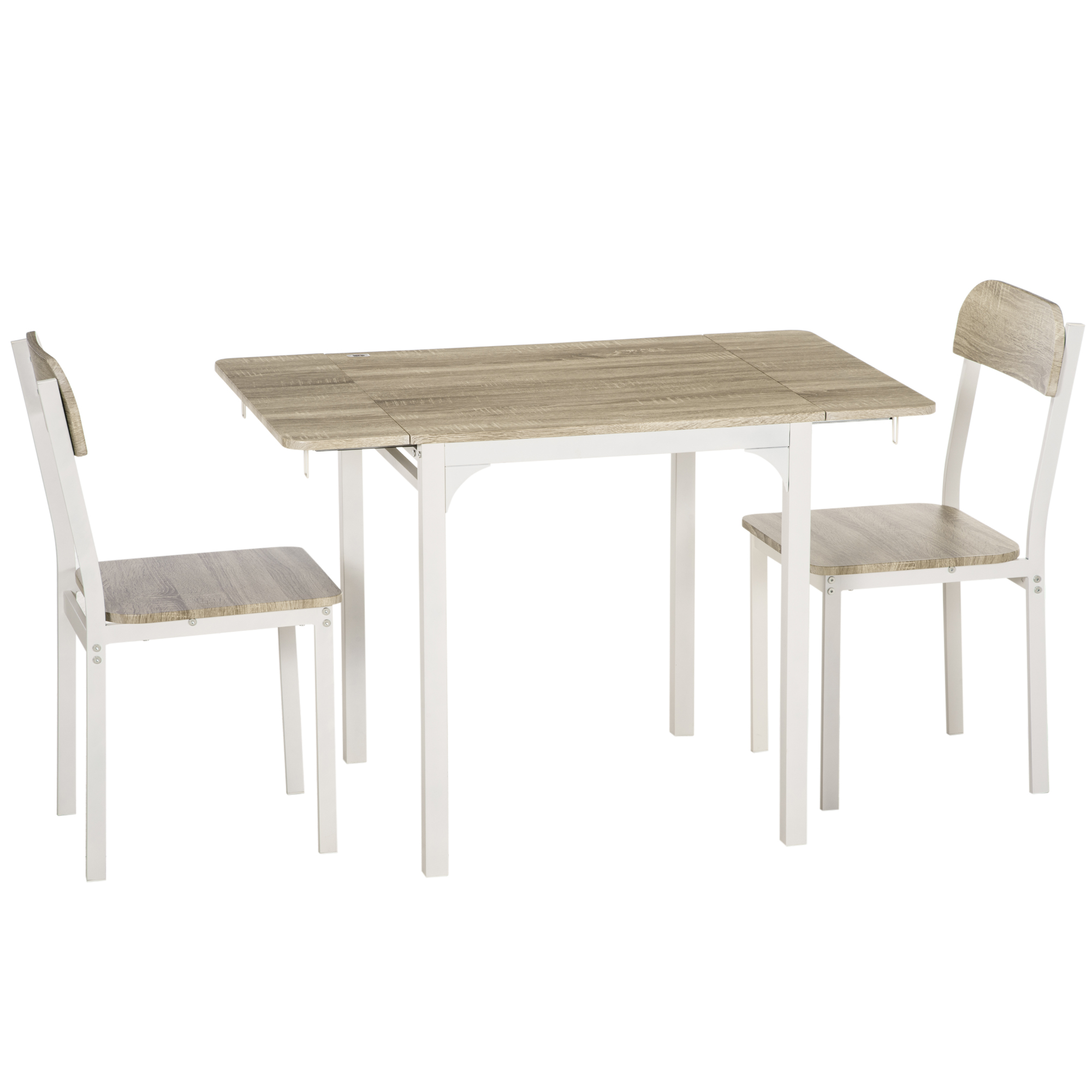 3 dalių sulankstomas valgomojo komplektas, stalas su 2 kėdėmis, 110 x 70 x 75 cm, balta + natūrali