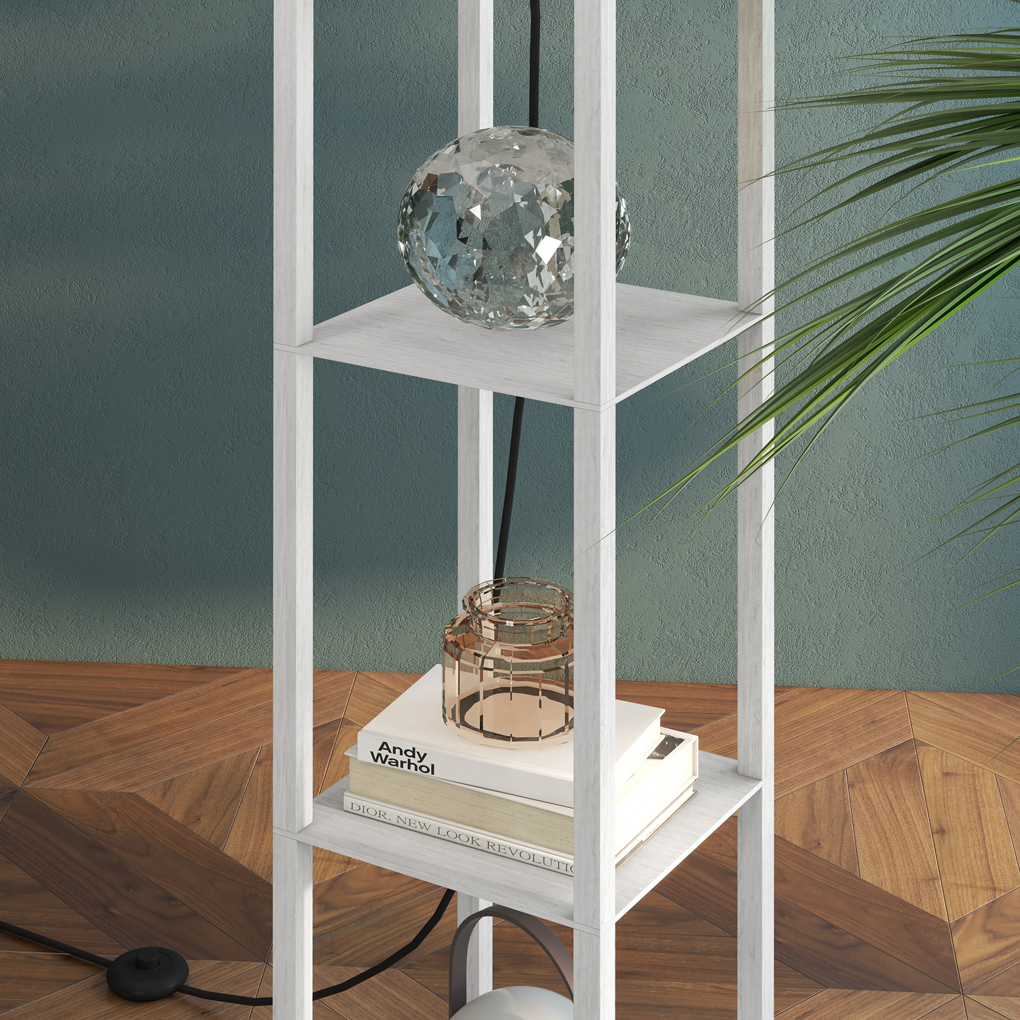 Pastatoma lempa su lentynomis, balta, MDF, 26 x 26 x 160 cm - Image 8