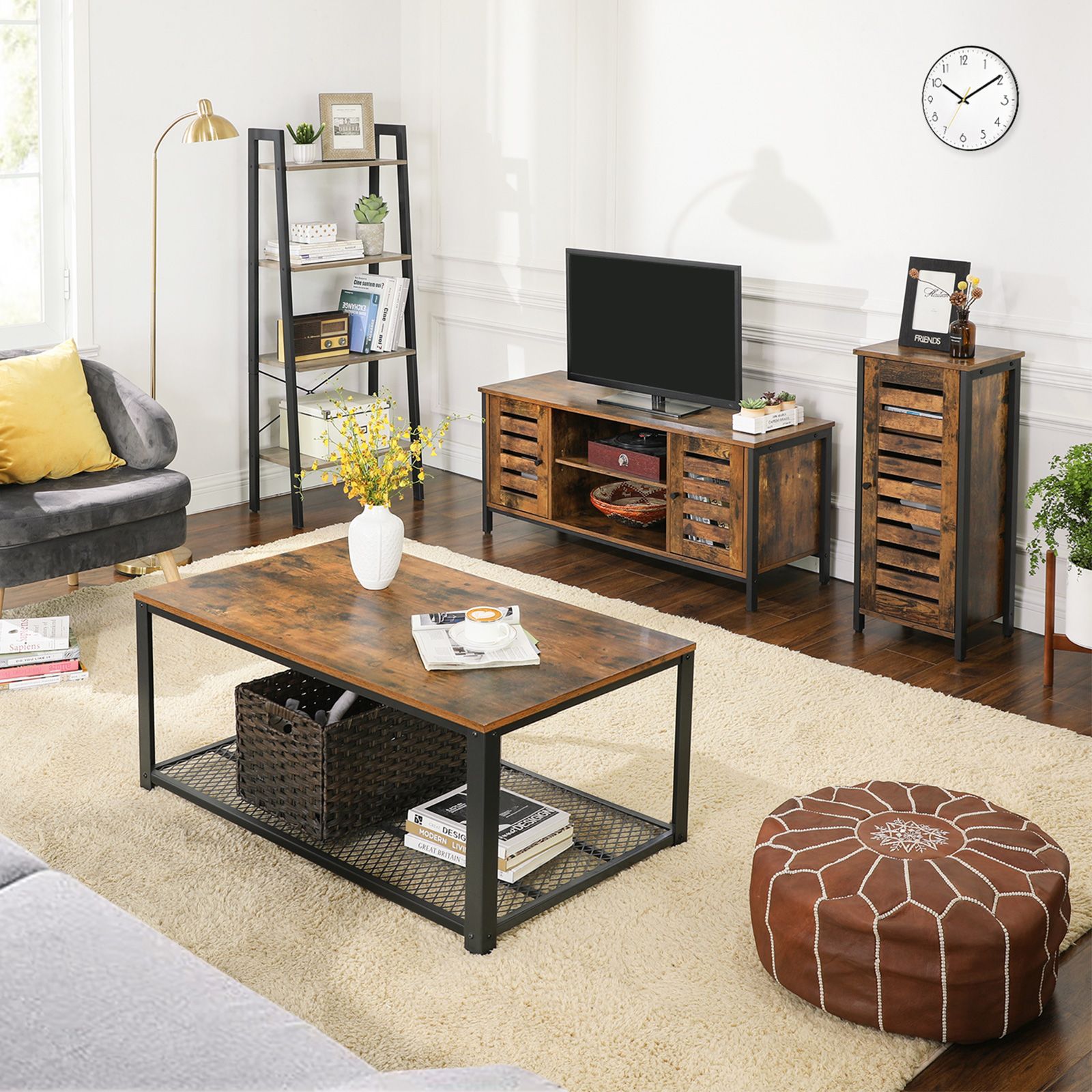 TV skapītis ar 2 skapjiem un 2 plauktu līmeņiem, 110 x 40 x 50 cm, tumši brūns - Image 3