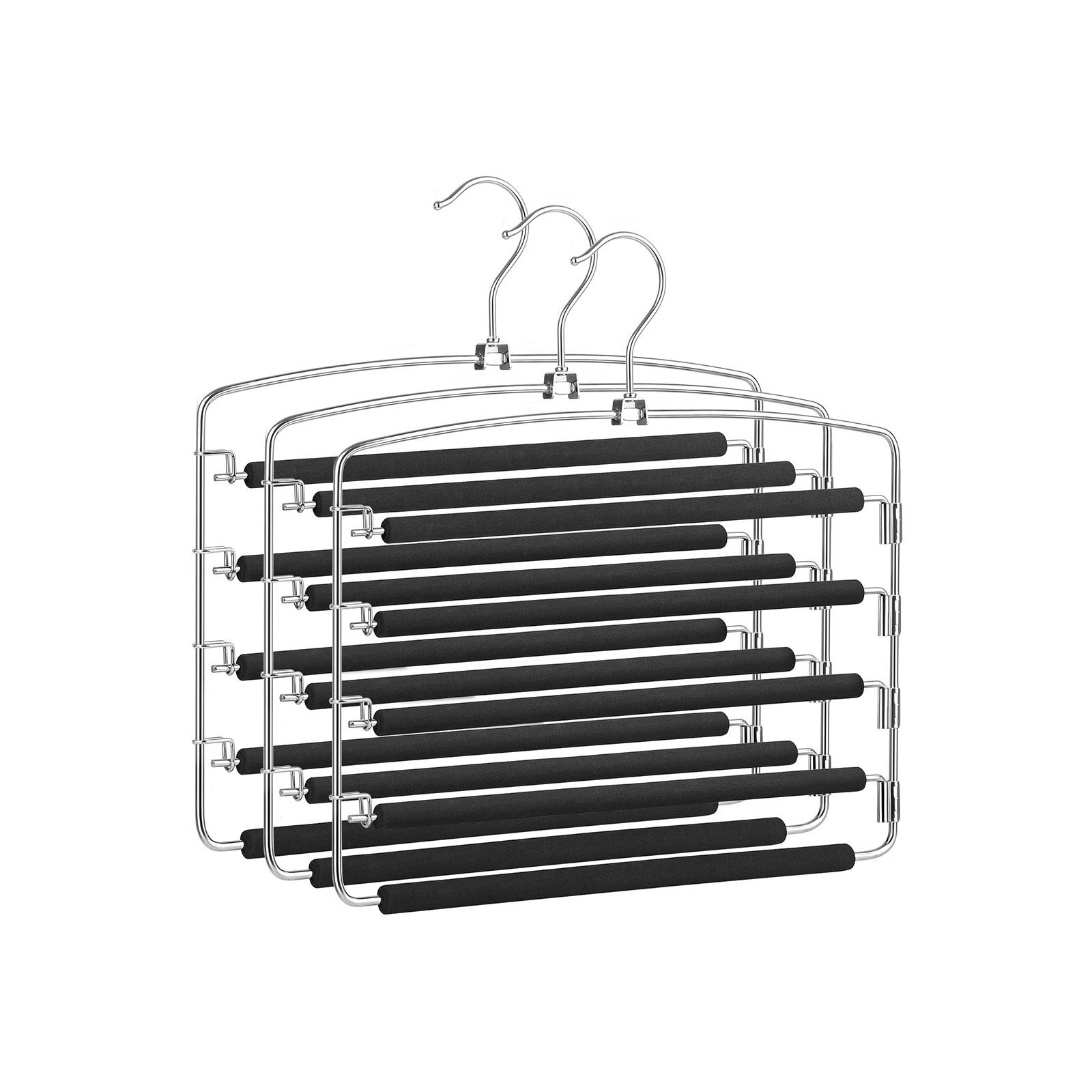 Mitmeosaline püksiriidepuu, 3 tk, metall, hõbe-must, 38 x 0,5 x 37 cm
