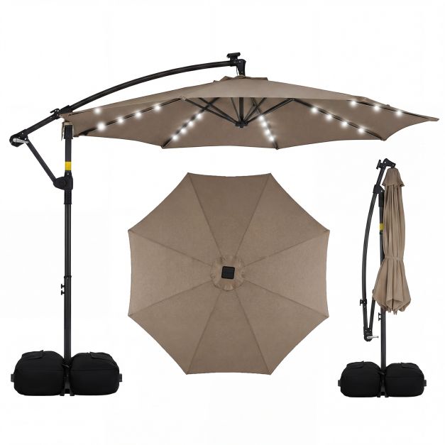 10 ft päikesevari LED-valgusega, pruun