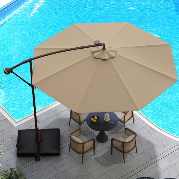 300 cm konsoles lietussargs ar 40 LED lampiņām, saules panelis, kafijas - Image 3