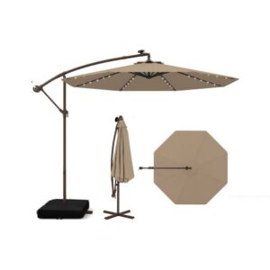 300 cm ripplilauaga päikesevari 40 LED tulega, päikesepaneel, kohvi