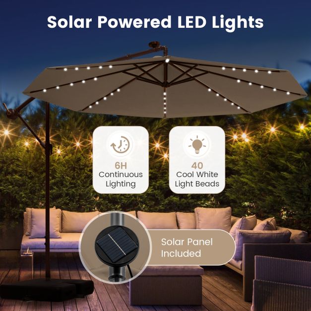 300 cm konsoles lietussargs ar 40 LED lampiņām, saules panelis, kafijas - Image 5