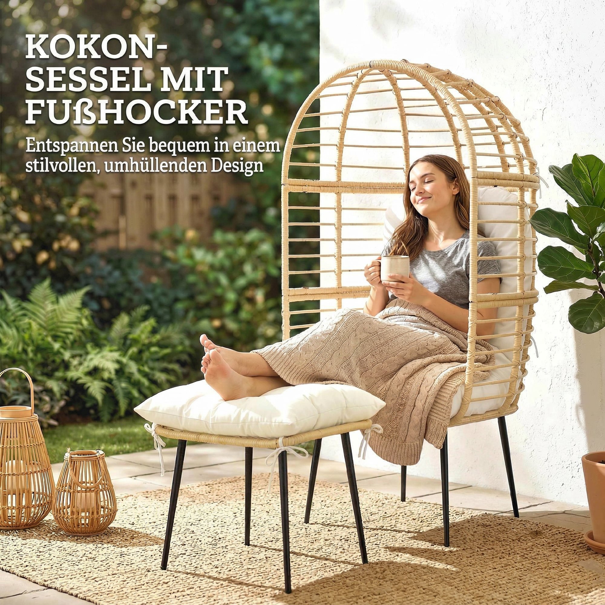 Munatuoli ja rahi, PE-rottinki, beige, 76 x 65 x 147 cm - Image 4