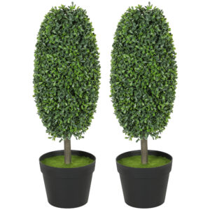 2-osaline kunsttaimede komplekt, UV-kindlad potis kunstpuud, plastmass, tsement, roheline