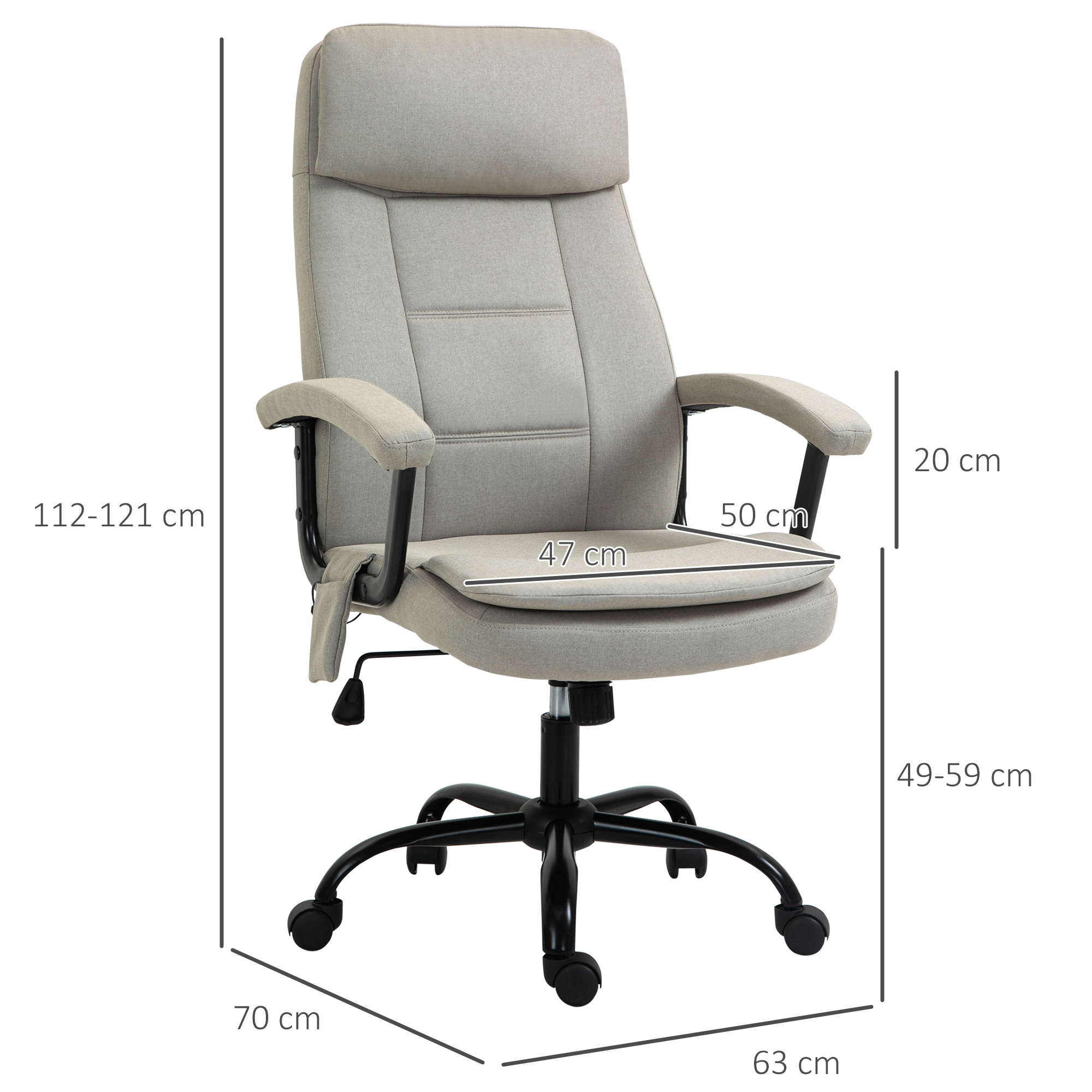Biroja krēsls ar masāžas funkciju, regulējams augstums, bēšs, 63 x 70 x 112-121 cm - Image 3