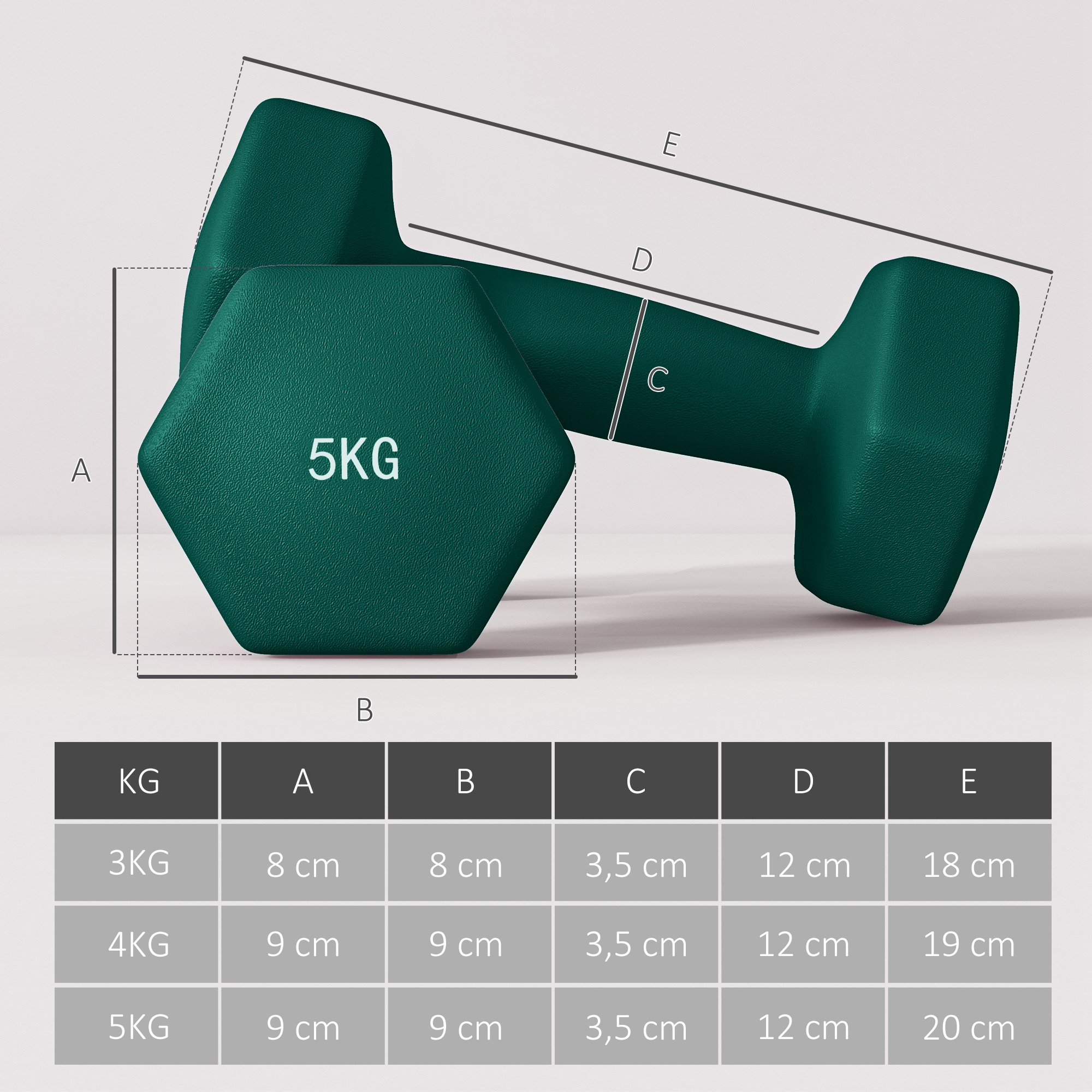 Hantelių rinkinys su laikymo stovu, 6 hanteliai, 2 x 3 kg, 2 x 4 kg, 2 x 5 kg - Image 3
