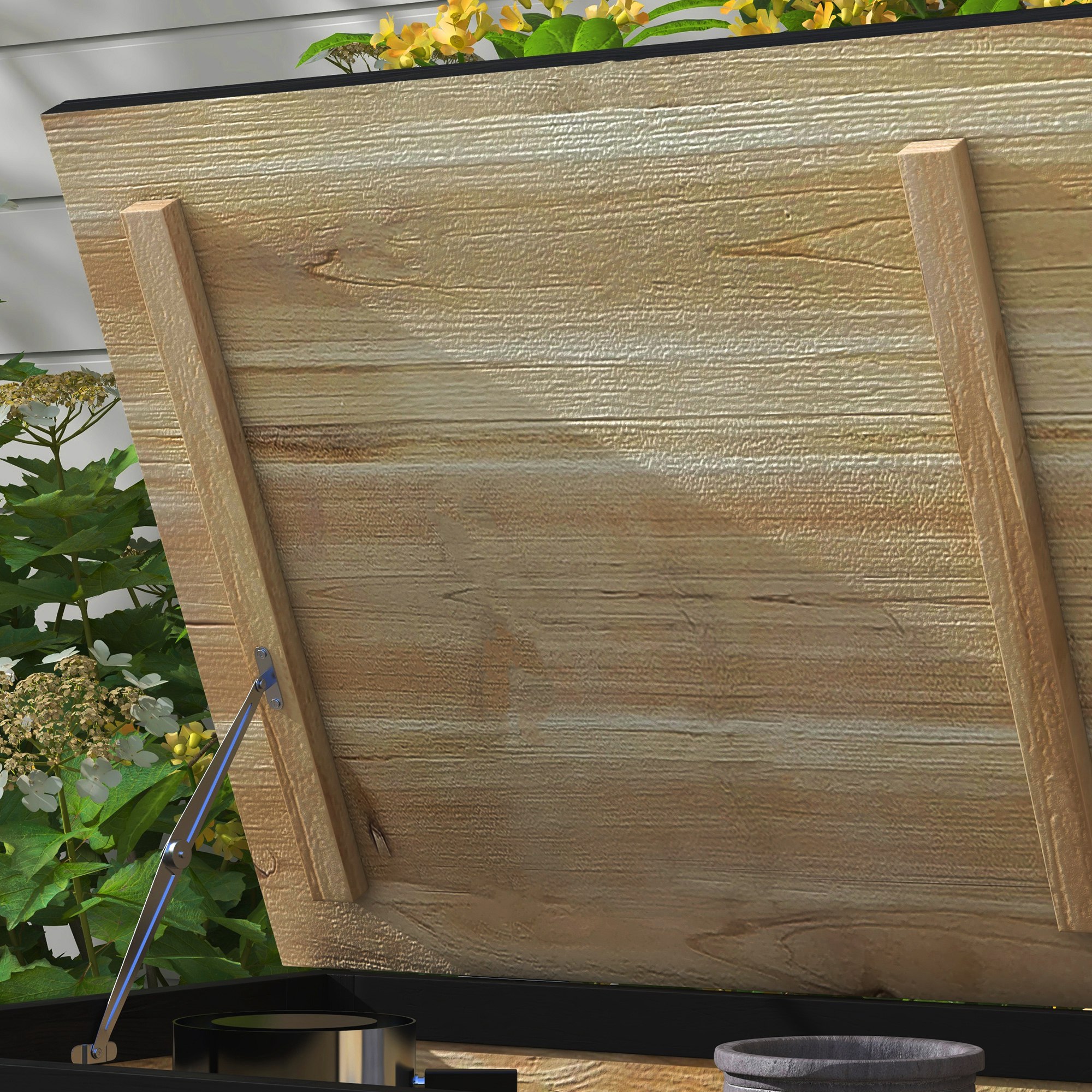 Puutarhan säilytyslaatikko, 121 l, 2 pyörää, luonnonpuun värinen, 100 x 50 x 43 cm - Image 9