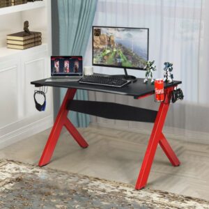 Ergonomiškas žaidimų stalas su puodelio ir ausinių laikikliu