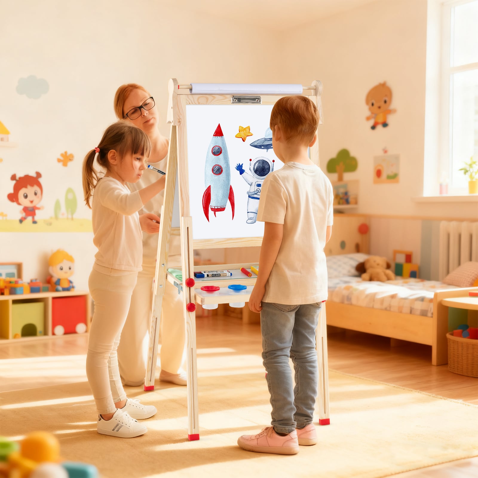 3-in-1 sulankstomas vaikų molbertas su popieriaus ritiniu - Image 2