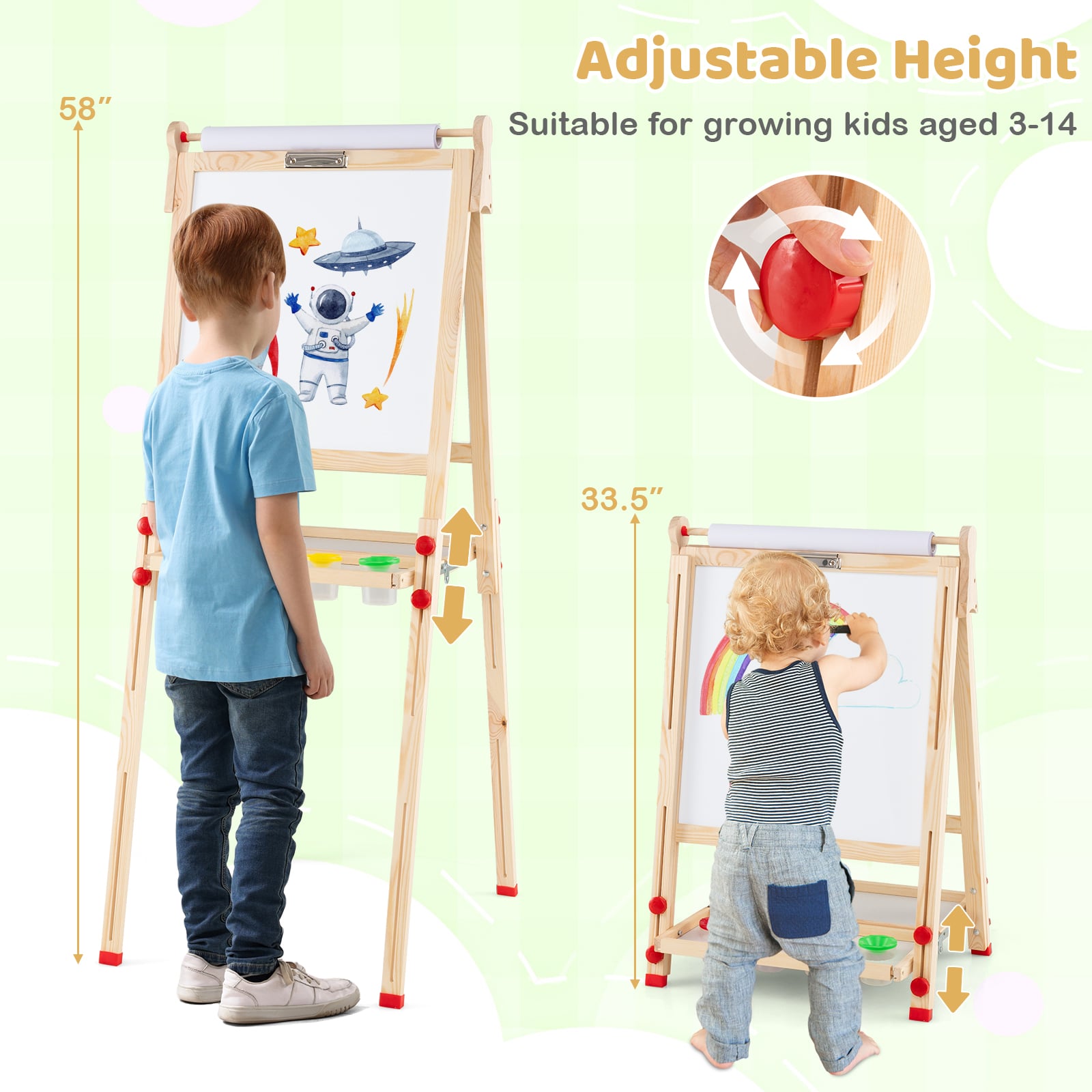 3-in-1 sulankstomas vaikų molbertas su popieriaus ritiniu - Image 5