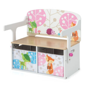 3 viename vaikų veiklos suoliukas su 2 nuimamais audinio dėžėmis baltas
