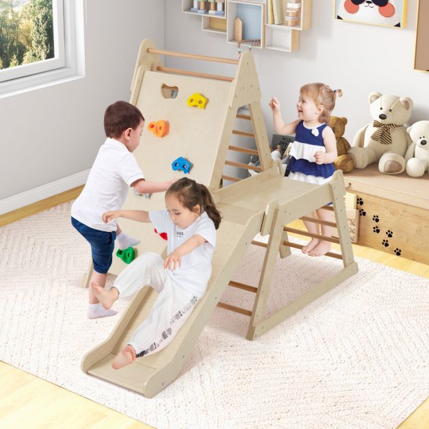 3-in-1 sisäjungle gym liukumäellä ja kiipeilyseinällä luonnollinen - Image 2