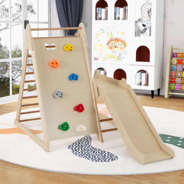 3-in-1 sisäjungle gym liukumäellä ja kiipeilyseinällä luonnollinen - Image 3