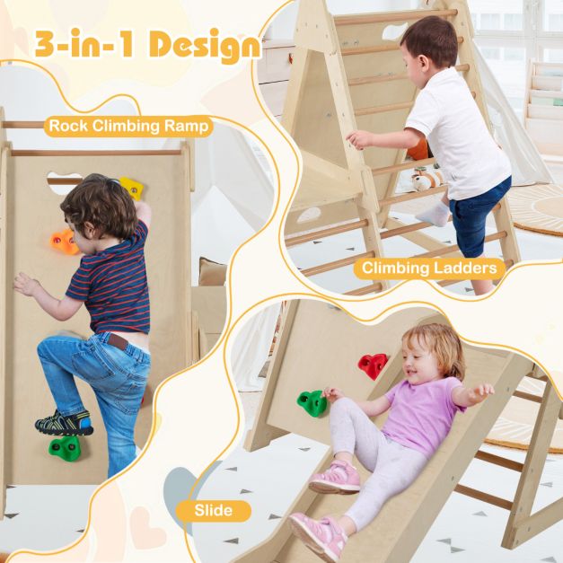 3-in-1 sisäjungle gym liukumäellä ja kiipeilyseinällä luonnollinen - Image 6