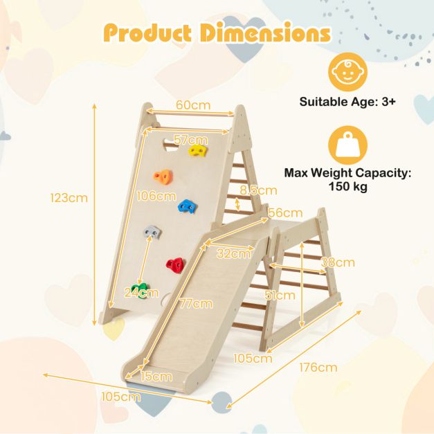 3-in-1 sisäjungle gym liukumäellä ja kiipeilyseinällä luonnollinen - Image 5
