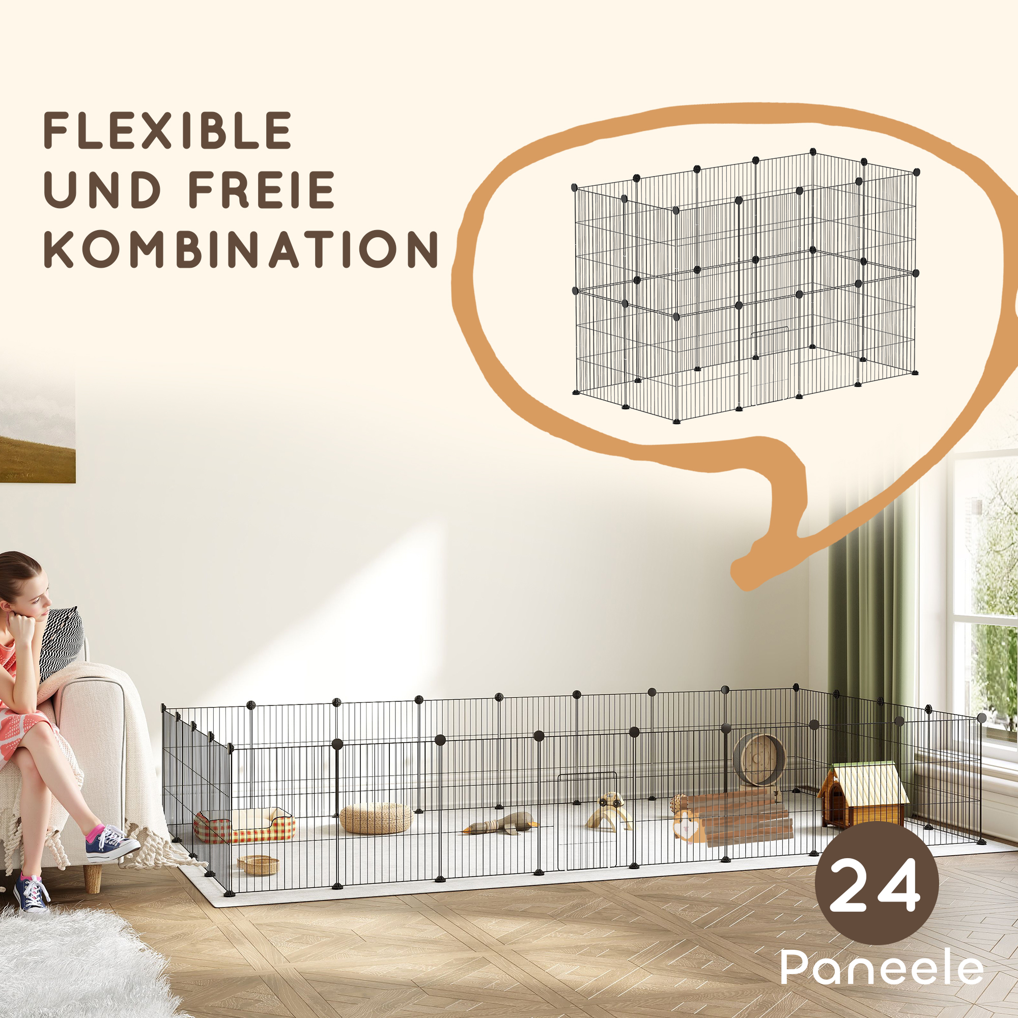 Pieneläinkehä, ulkohäkki, modulaarinen rakenne, 0,72 m², teräs, musta - Image 4