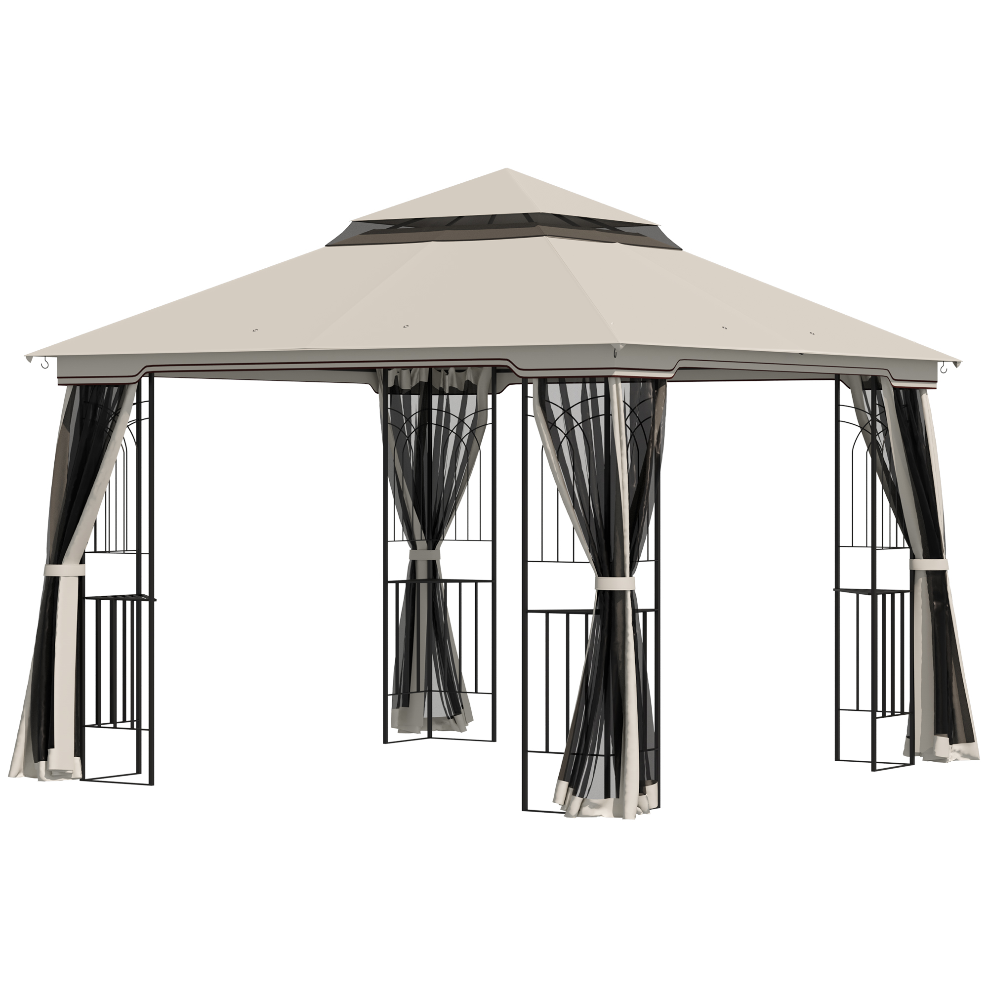 Sodo pavėsinė su dvigubu stogu, smėlio spalvos, 2,99 x 2,99 x 2,74 m - Image 8
