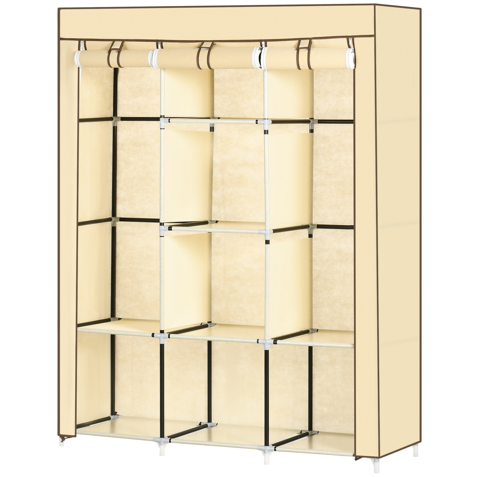 Kangaskaappi, beige, 125 x 43 x 162,5 cm, 8 hyllyä, 2 vaatetankoa