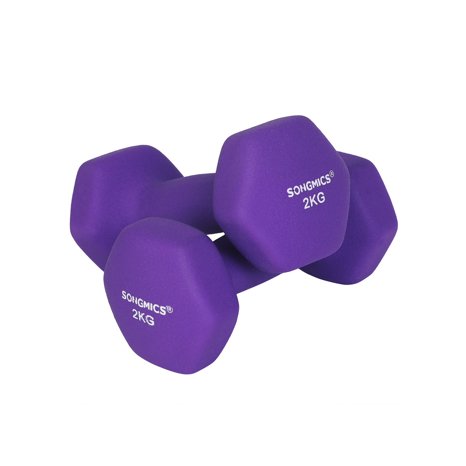 Käsipainosarja, 2 kpl x 2 kg, violetti, vinyylipinnoitettu valurauta, 16 x 7,5 cm