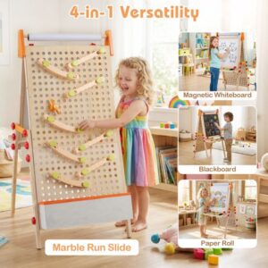 4-in-1 vaikų meninės lentos stovėlis, dvipusis, su popieriaus ritinėliu