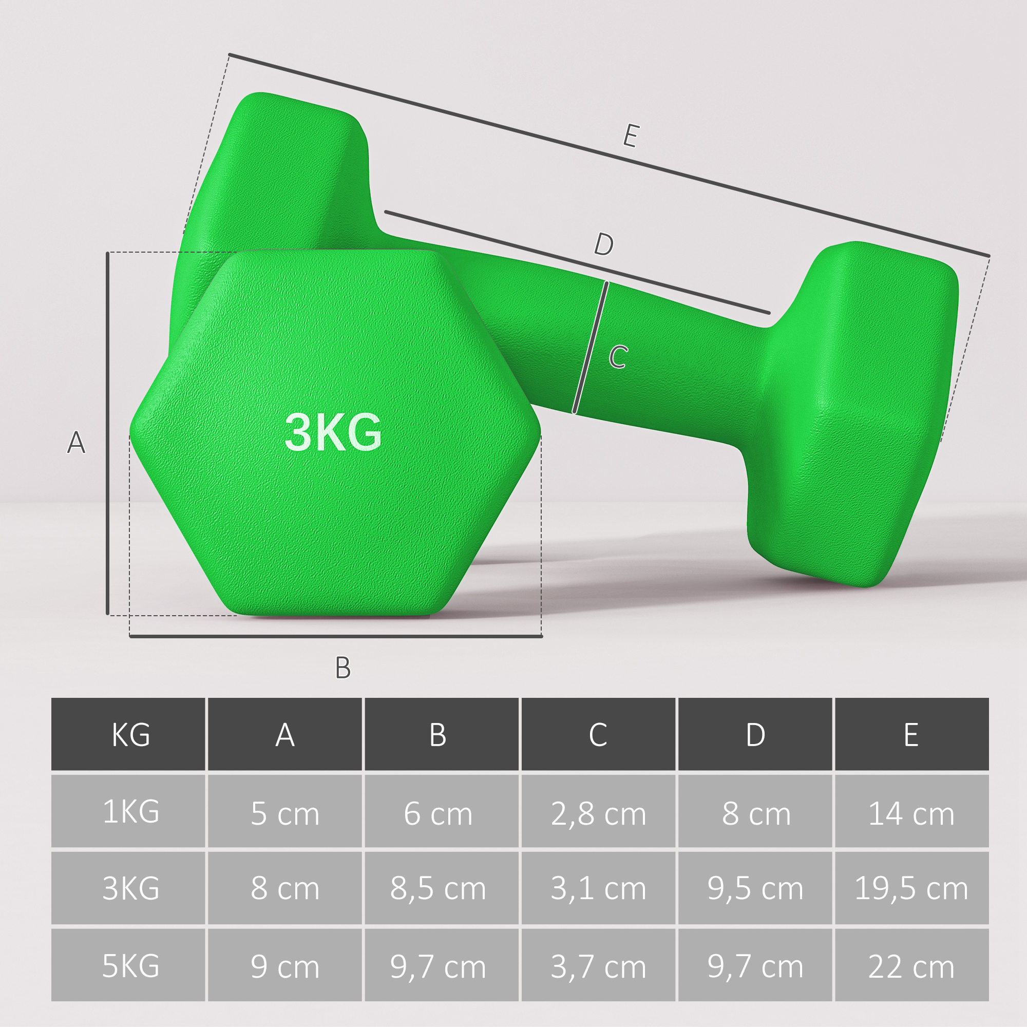 Hantelių rinkinys su laikymo stovu, 6 hanteliai fitneso treniruotėms, 2 x 1 kg, 2 x 3 kg, 2 x 5 kg - Image 3