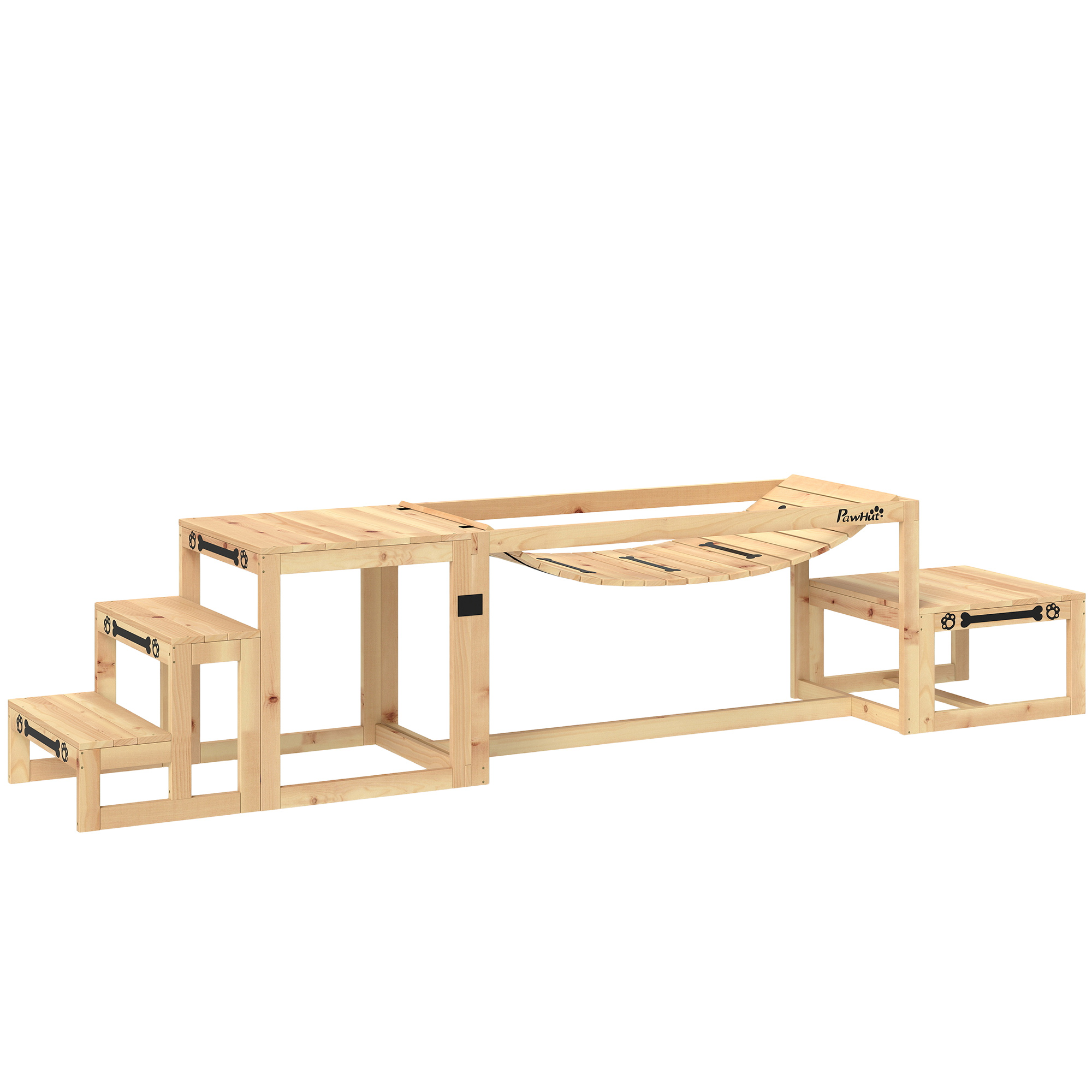 Koera agility komplekt, 3-osaline, silla, trepi ja platvormiga, naturaalne puit, kuni 40 kg