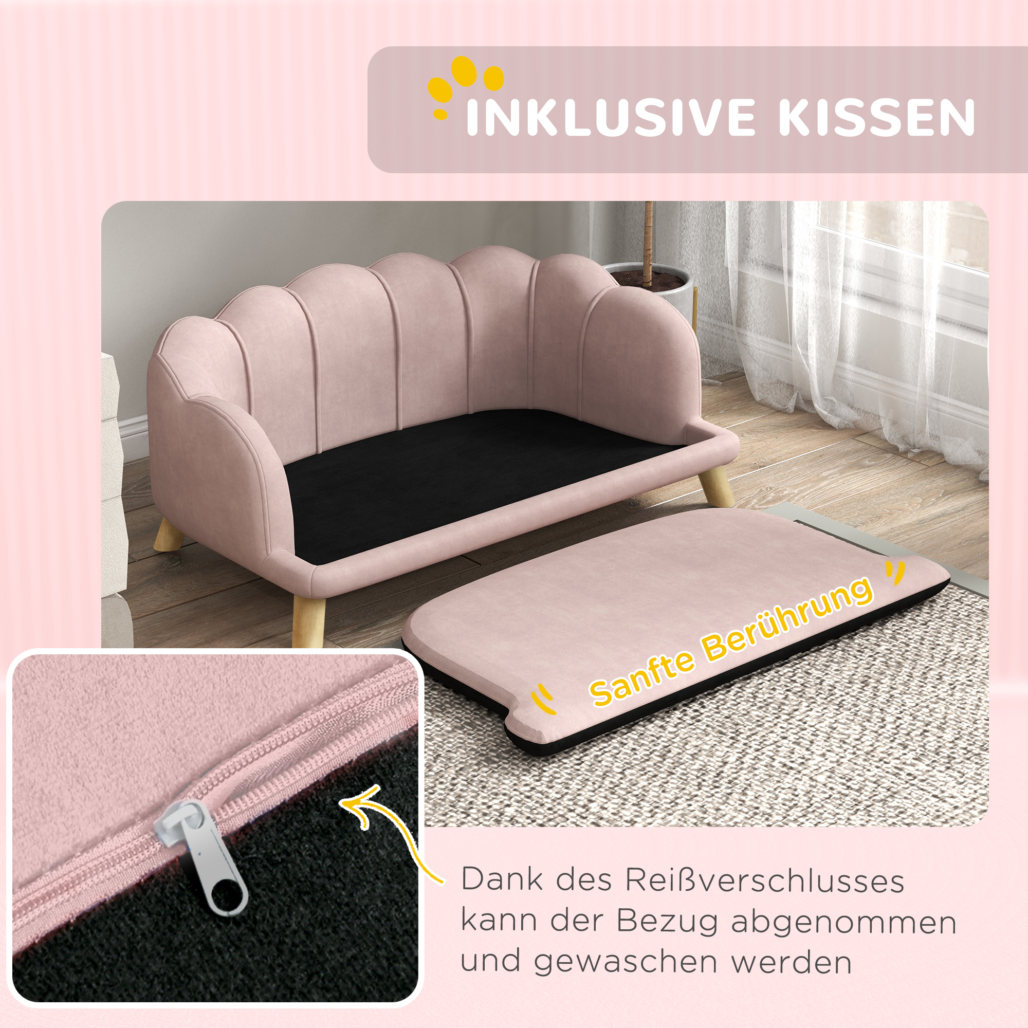 Naminių gyvūnų sofa šunims iki 25 kg, rožinė, 98,5 x 60,5 x 35,5 cm - Image 7
