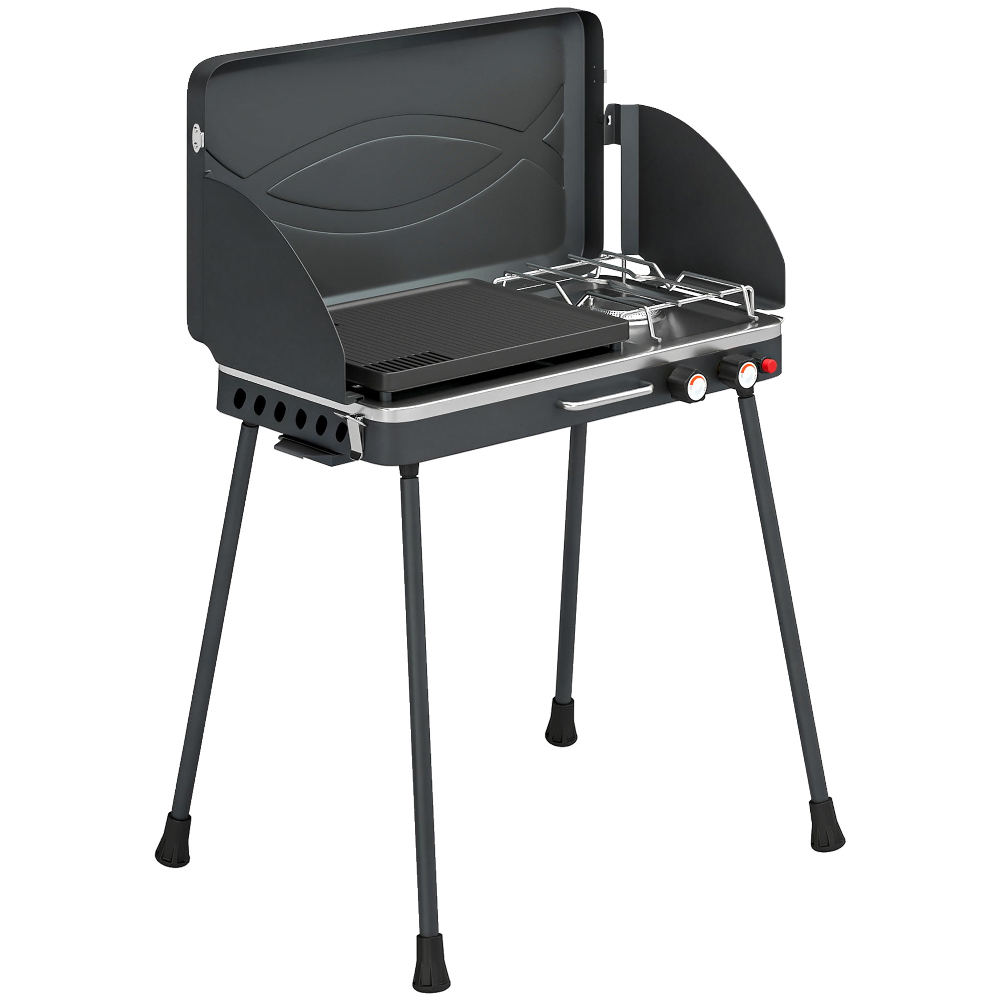 Kaasaskantav gaasigrill, 2 põletit, 7 kW, must, 61 x 47 x 88 cm