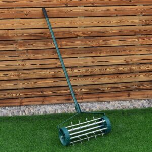 Lawn aerator 3-osalise käepidemega, roheline, teras ja plastik, 17.7 x 8.3 x 49.6 in