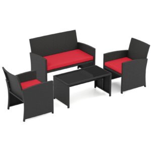 4-osaline terrassikomplekt klaaslauaga punane