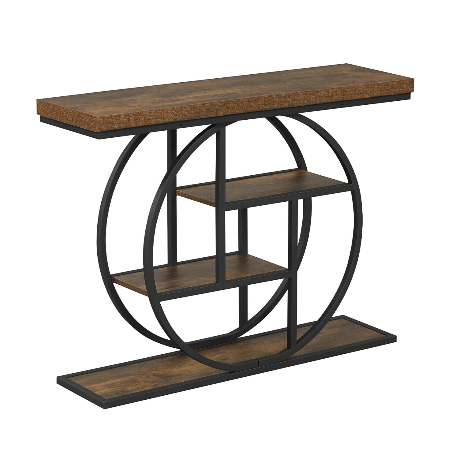 Konsoles galds ar 4 plauktu līmeņiem, brūns/melns, MDF, metāls, 104 x 30 x 79 cm