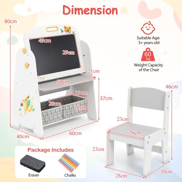 Vaikų stalas ir kėdė, 4-in-1 meno lenta, pilka - Image 5