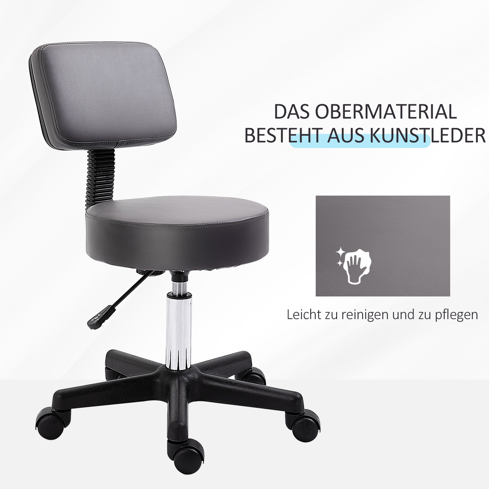 Salona taburete ar ritentiņiem, regulējams augstums, pelēka, Ø35 cm, 135 kg - Image 4