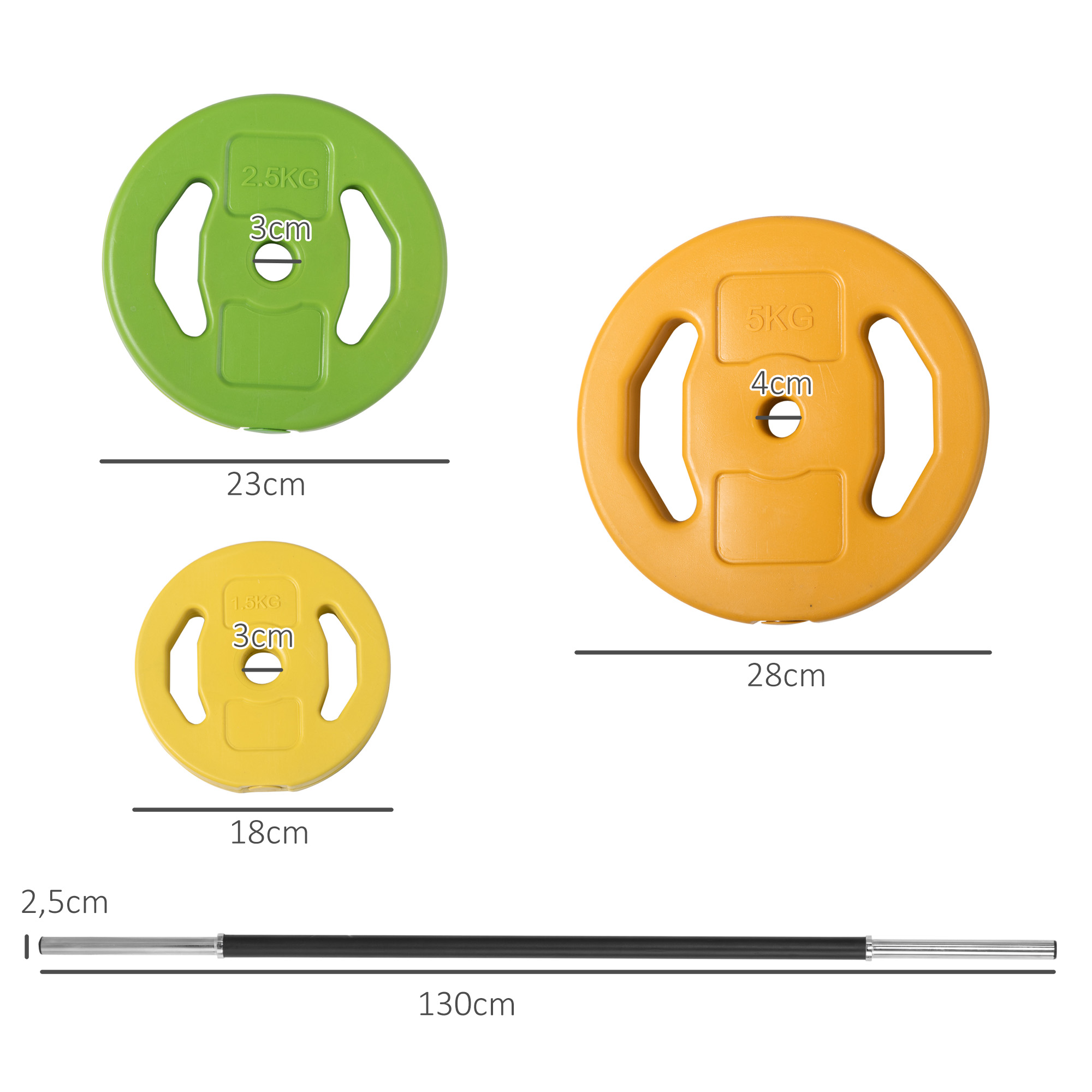 20 kg hanteles komplekts, oranža, zaļa, dzeltena, metāls - Image 3
