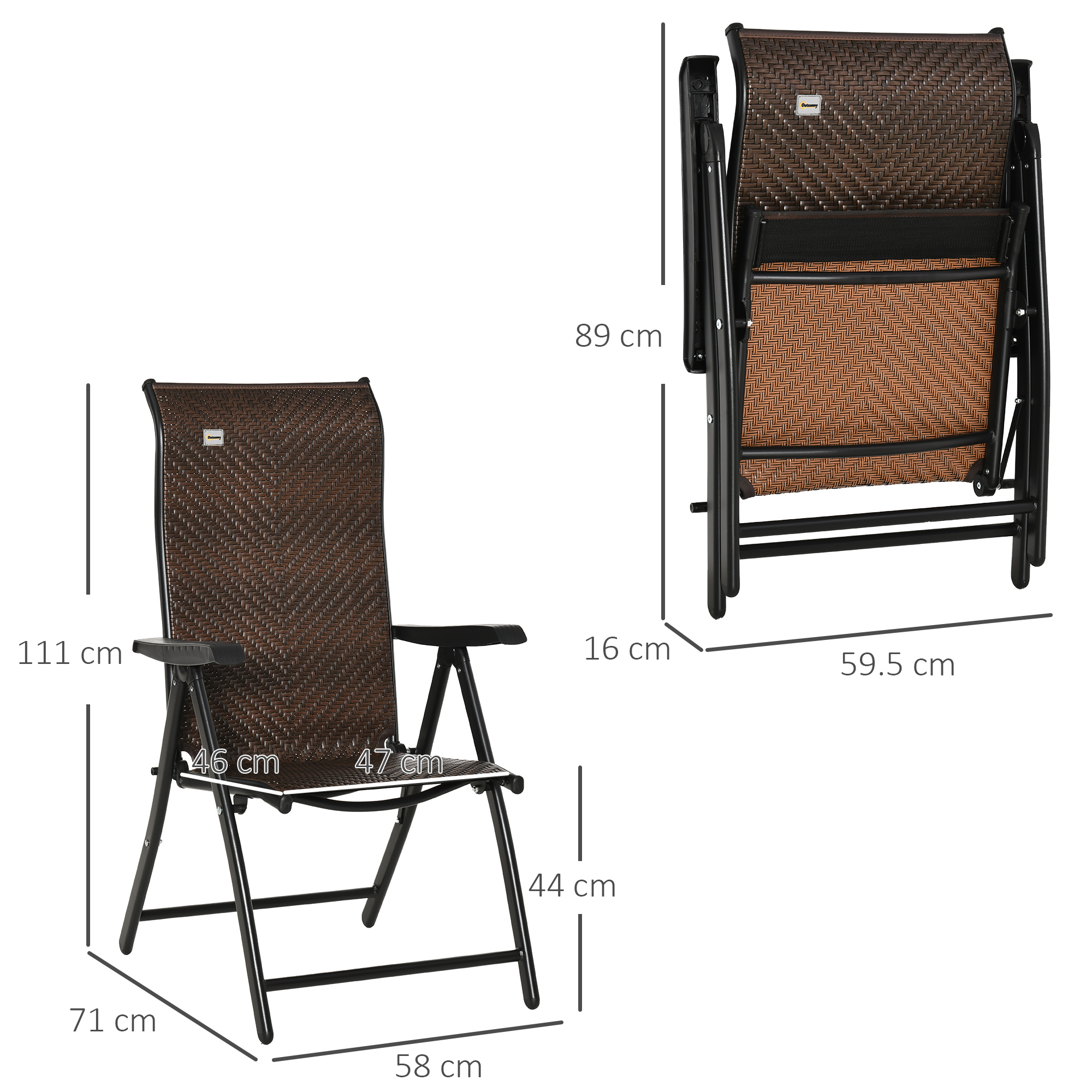 Saliekams dārza krēsls, PE rotangpalma, brūns + melns, 58 x 71 x 111 cm, 120 kg - Image 3