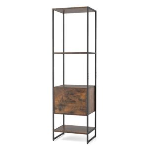 5 lentynų siauras knygų spintelės su stalčiumi, Rustic Brown